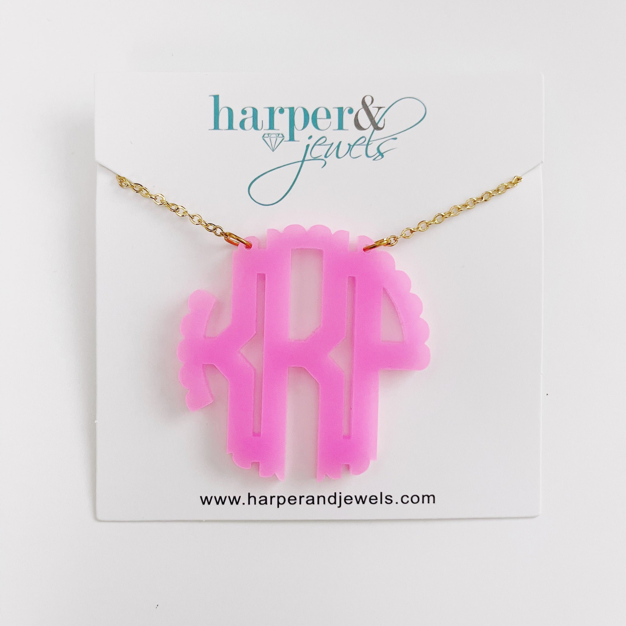MADE FOR ME!  2" Acrylic Scallop Pink Monogram Necklace - KRP