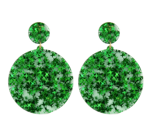 Glitter Star Acrylic Drop Earrings - Green