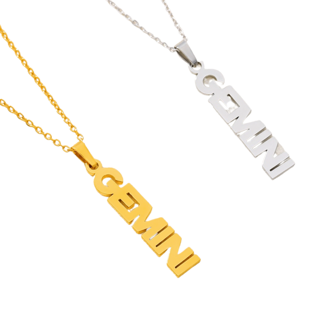 Zodiac Block Font Nameplate Necklace