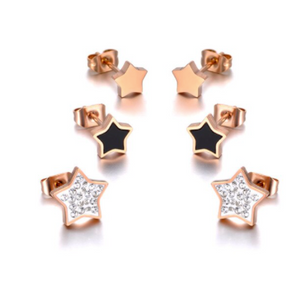 This is an image of our rose gold star earrings 3 piece set on a white background