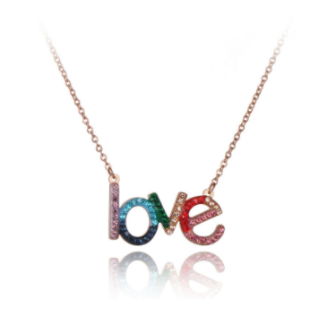 Stainless Steel Rainbow CZ Love necklace