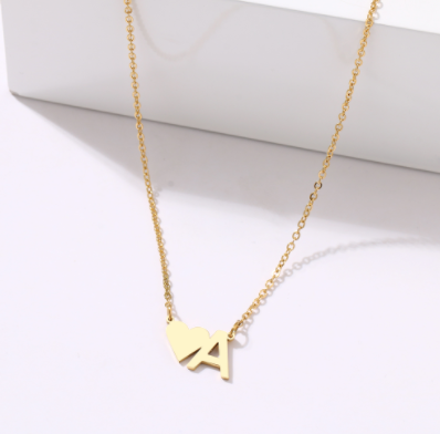 Stainless steel heart initial necklace