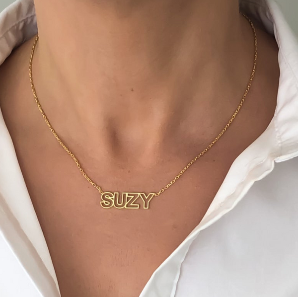 gold block letter name necklace