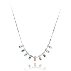 silver hanging multi color stone necklace
