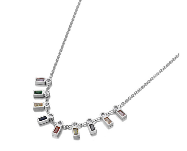 silver hanging color stone necklace