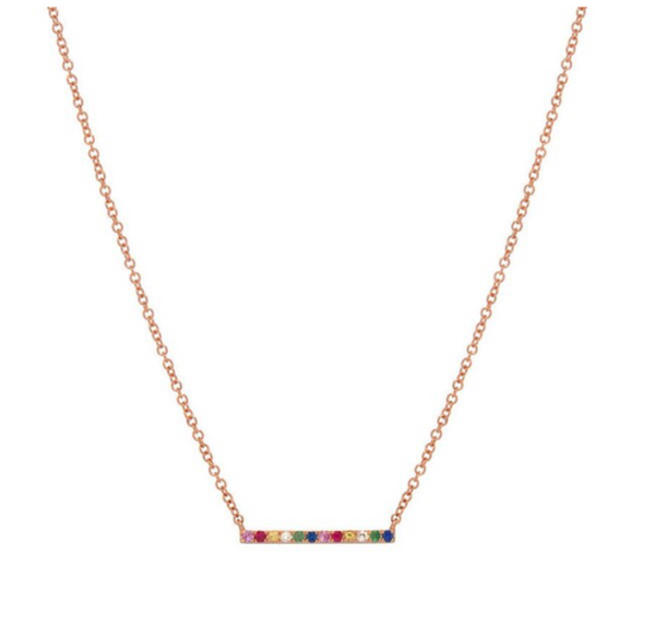 Tiny CZ Sterling Silver Rainbow Bar Necklace