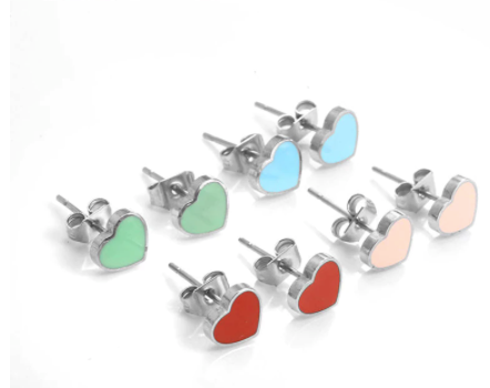 Enamel Silver Heart Earrings