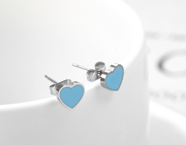 Enamel Silver Heart Earrings