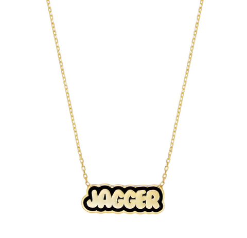 This is an image of our bubble name necklace that says Jagger