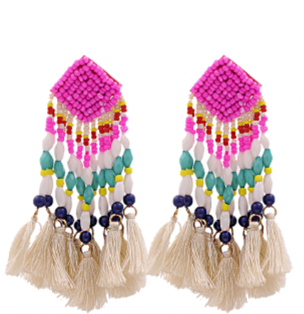 This is an image of our fringe beaded statement earrings on a white background