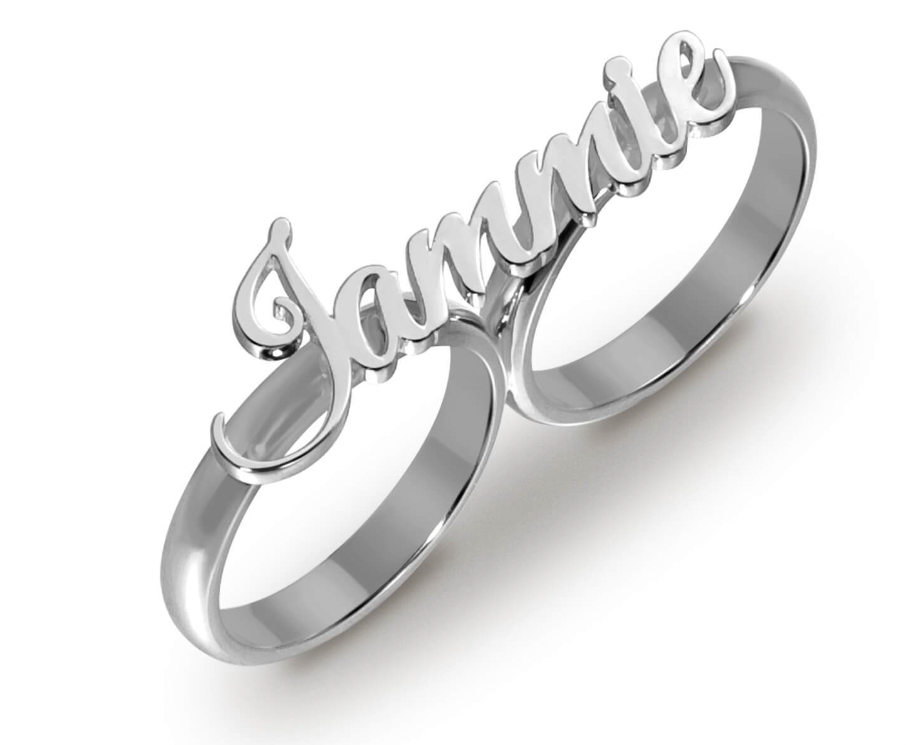 Personalized Two Finger Name Ring – Double Block Letters – Sterling Silver / Brass – Custom Sizing – Made In USA