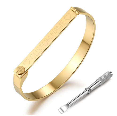 Gold Silver Rose Gold Stainless Steel Engraved Bracelet -  Sweden