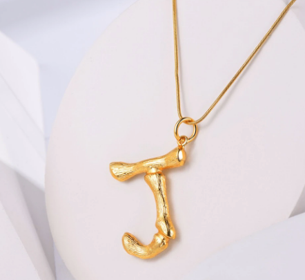 Bamboo Initial Necklace on Snake Chain
