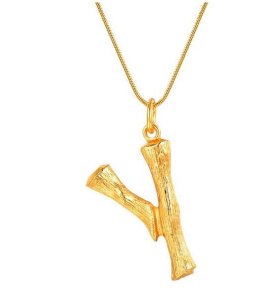 Bamboo Initial Necklace on Snake Chain