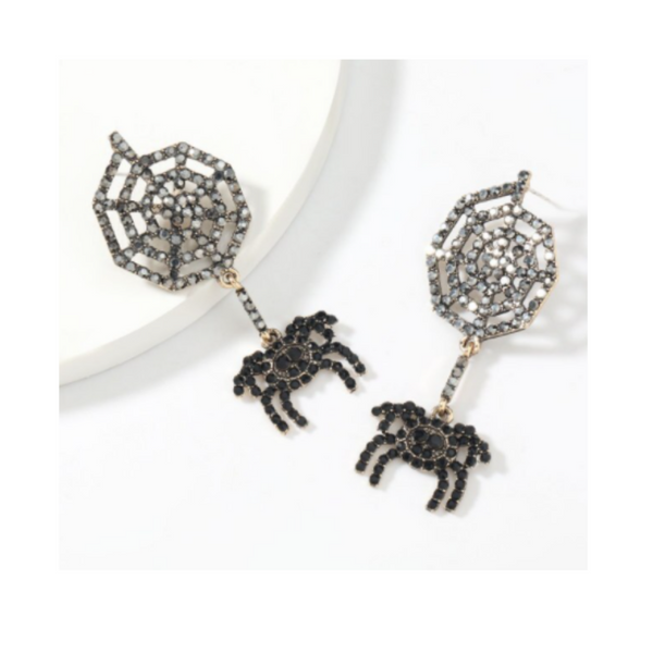 This is an image of our spider web statement crystal earrings on a white background
