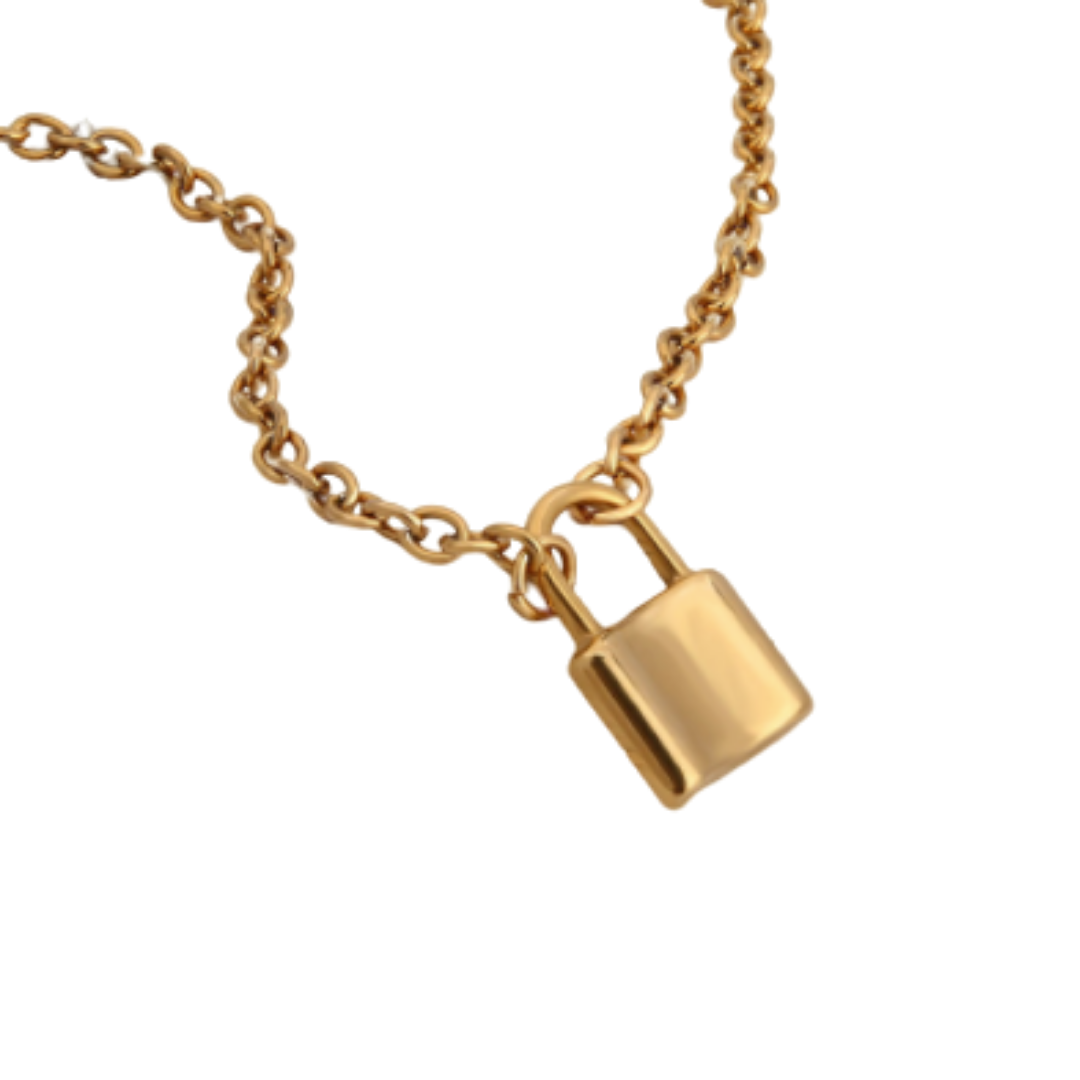 stainless steel lock pendant necklace