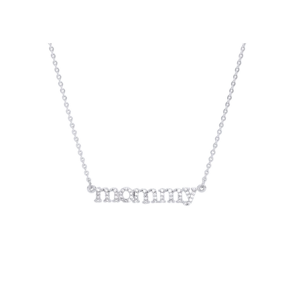 This is an image of our silver mommy necklace on a white background