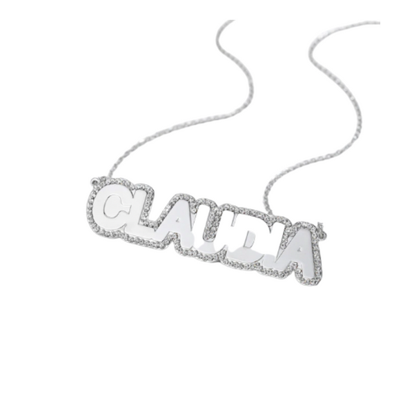 Personalized Bubble Letter Zircon Nameplate Necklace