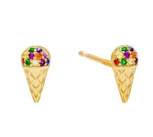 Rainbow Ice Cream Stud Earrings - Sterling