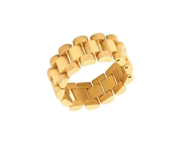 This is an image of our gold watchband-style ring on a white background