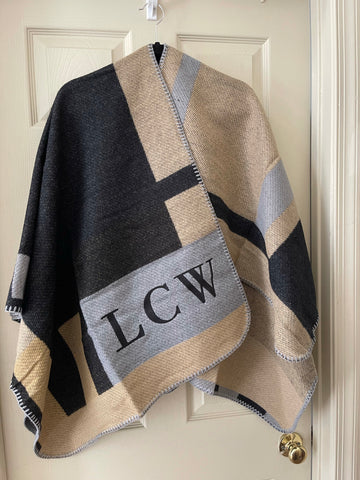 MADE FOR ME - Plaid Monogram Poncho in Neutral - LCW