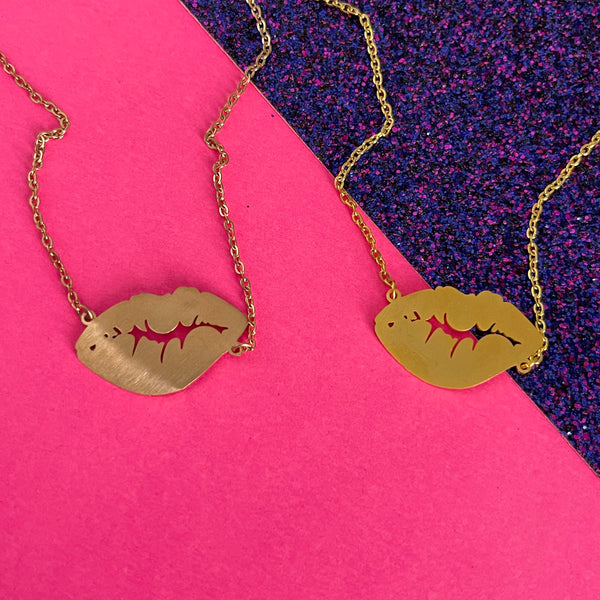 Gold and rose gold lip kiss necklace