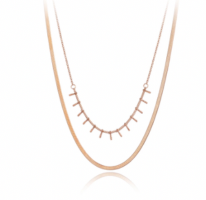 This is an image of our Perfect Layers Double Necklace in rose gold on a white background