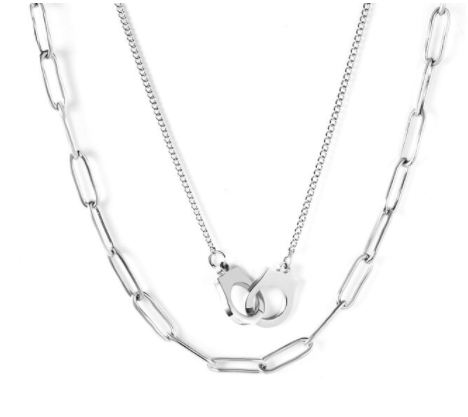 Double Layered Handcuff Chain Choker Necklace